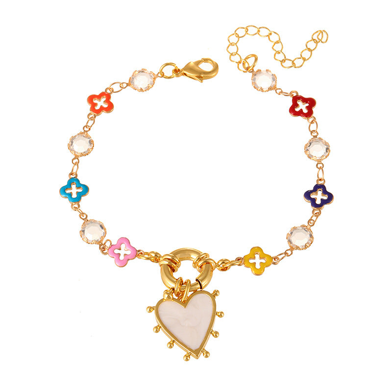Multi Color Heart Charms Gold Enamel Stainless Steel Bracelet Wholesale