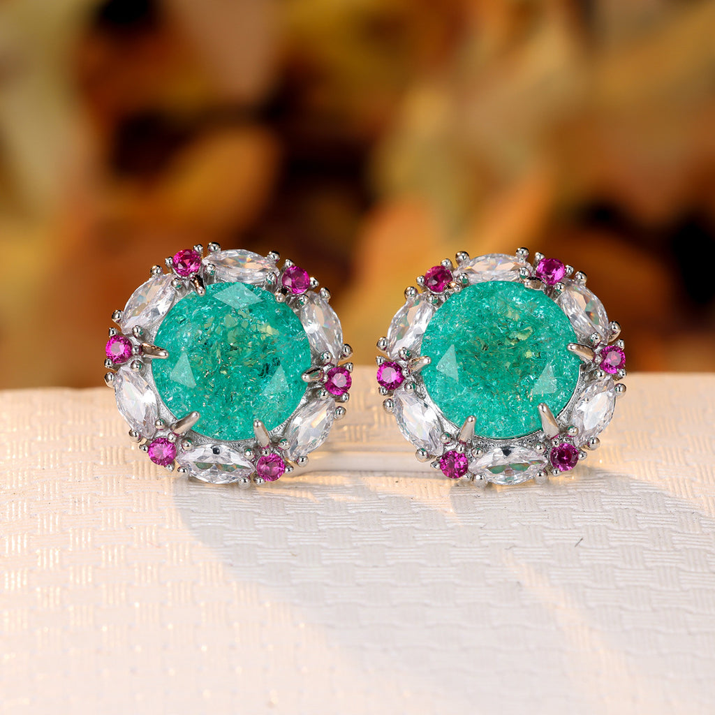 Multi Color Solitaire Silver Cubic Zirconia Crystal Stud Earring Bulk