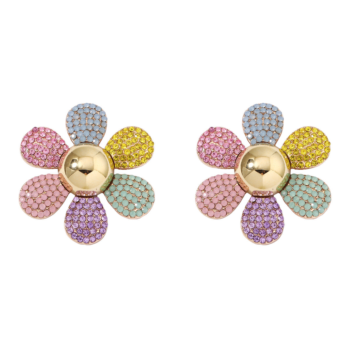 Rainbow Pearl Multi Rhinestone 18K Gold Stud Anti Tarnish Earring Bulk