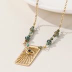 Designer Green Beads Gold Plated Sunburst Stainless Steel Necklace Bulk