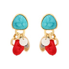 Turquoise Shell Gemstone Blue Red 18K Gold Dangler Earring Women Bulk