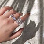 Princess Cut & Pear Shape Silver CZ Copper Adjustable Ring Wholesale
