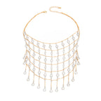 Multi-Layer Waterfall Gold Plated Rhinestone Fringe Alloy Necklace Bulk