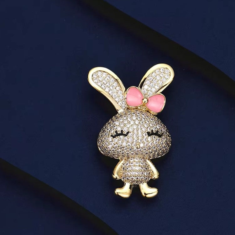 Gold Bunny Cubic Zirconia Copper Anti Tarnish Brooch For Women Bulk