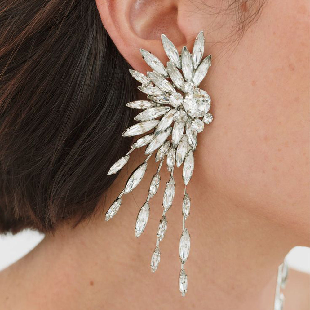 Sparkle Solitaire Rhinestone Silver Dangler Earring For Women Main image