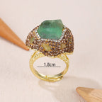 Rough Green Gemstone Crystal 18K Gold Adjustable Ring For Women Bulk