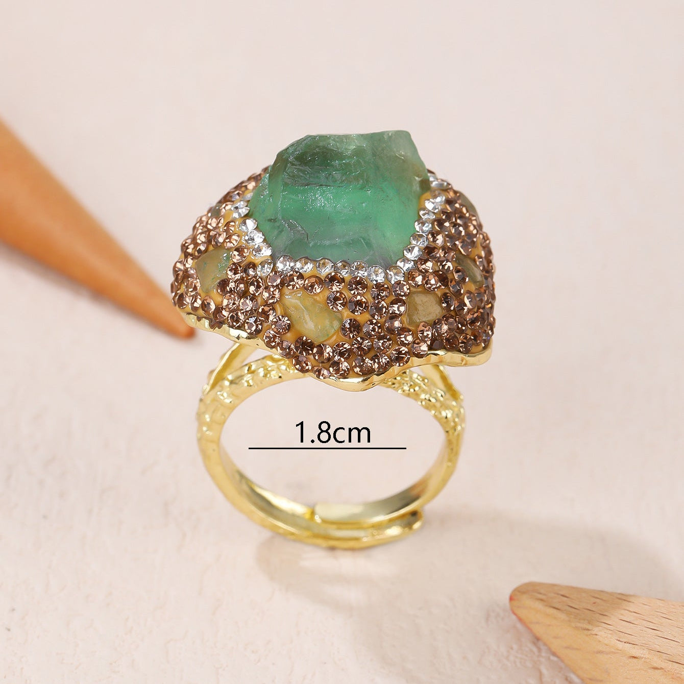 Rough Green Gemstone Crystal 18K Gold Adjustable Ring For Women Bulk