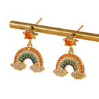 Designer Multi Color Rainbow Horseshoe Gold CZ Copper Drop Earrings Bulk