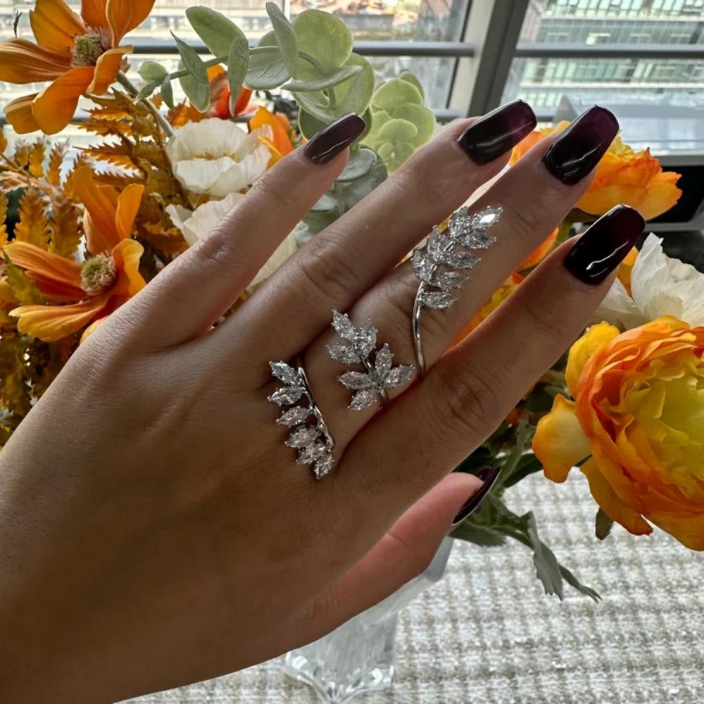 Leaf Gold Silver Solitaire Anti Tarnish Adjustable Finger Ring Bulk
