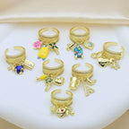 Multi Color Stackable Charms Gold Enamel Copper Cocktail Ring Wholesale
