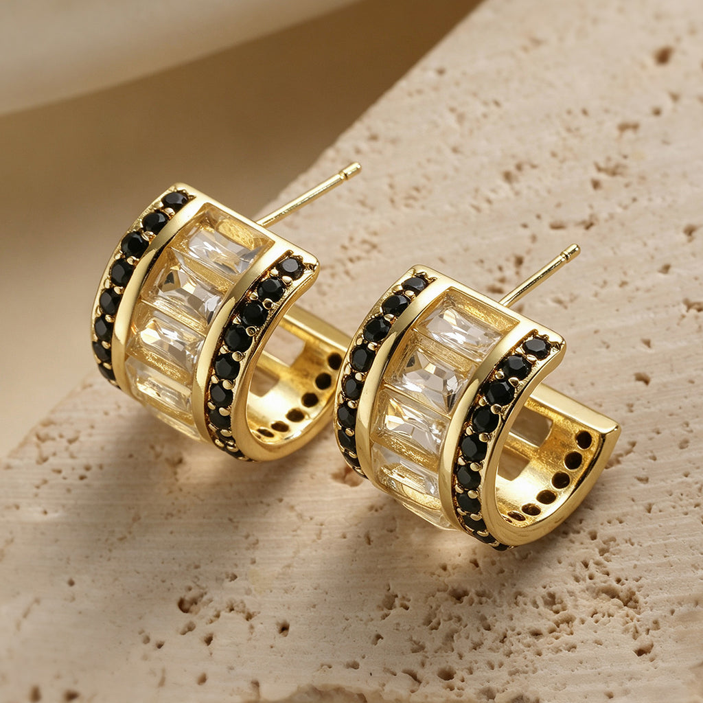 Designer Chunky Huggie Hoop Gold Plated CZ Crystal Copper Earrings Bulk