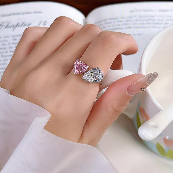 Pink White Heart Pear Cubic Zirconia Copper Adjustable Ring For Bulk Main image