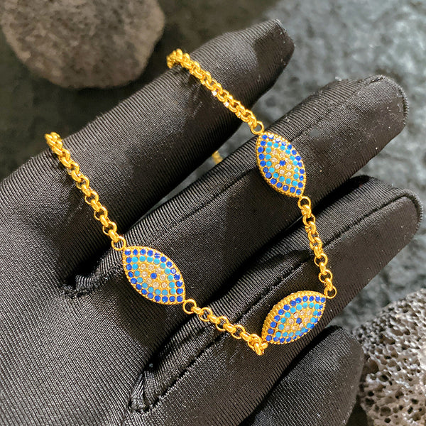 Blue Modern Evil Eye Oval Gold Plated CZ Stainless Steel Bracelet Bulk Main image