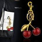 Cherry Antique Gold Plated Red Glitter Acrylic Keychain For Women