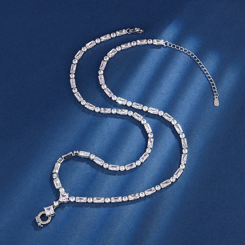 Square Solitaire Silver Cubic Zirconia Anti Tarnish Necklace Bulk