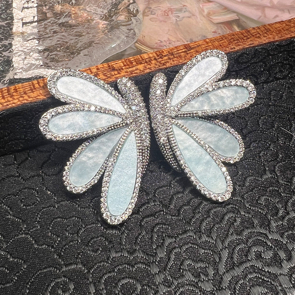 Pink Blue Butterfly Silver Plated Cubic Zirconia Stud Earrings Bulk