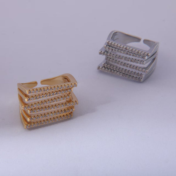 Multi Layer Square Design Gold CZ Copper Anti Tarnish Cocktail Ring Bulk Secondary image