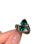 Drop Emerald Green Solitaire Black CZ Silver Anti Tarnish Ring Bulk