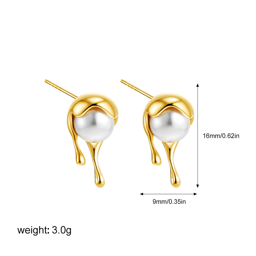 Organic Drop Gold Plated Pearl Stainless Steel Stud Earrings Wholesale