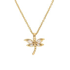 Dragonfly Cubic Zirconia 18K Gold Stainless Steel Anti Tarnish Necklace Pendant Chain For Women