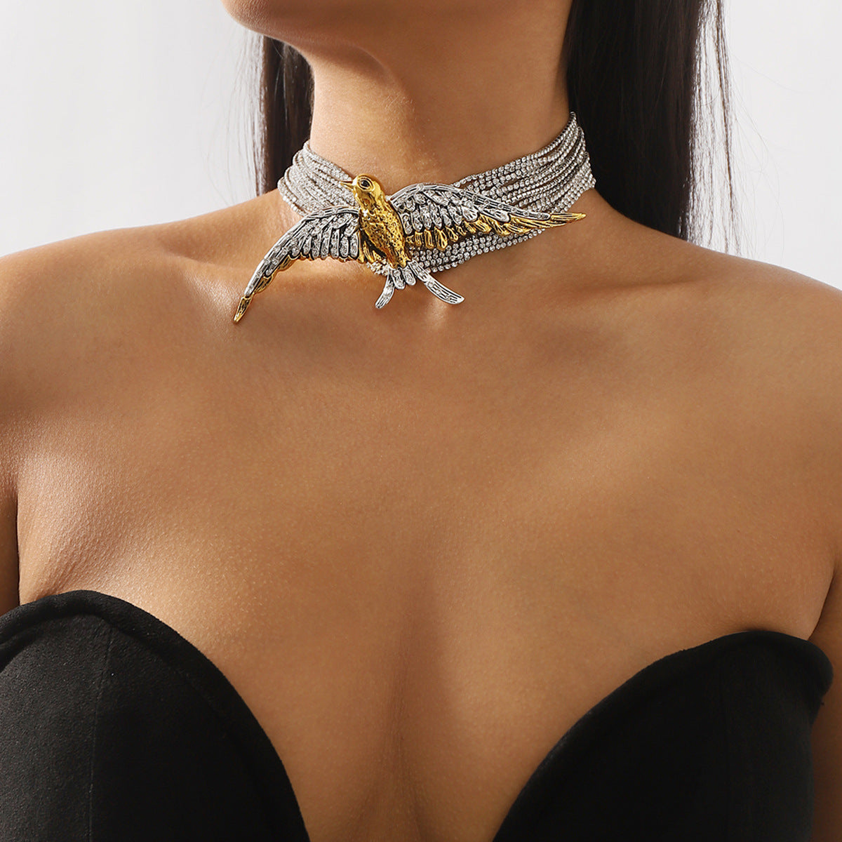 Bird Rhinestone 18K Gold Silver Anti Tarnish Choker Necklace Bulk