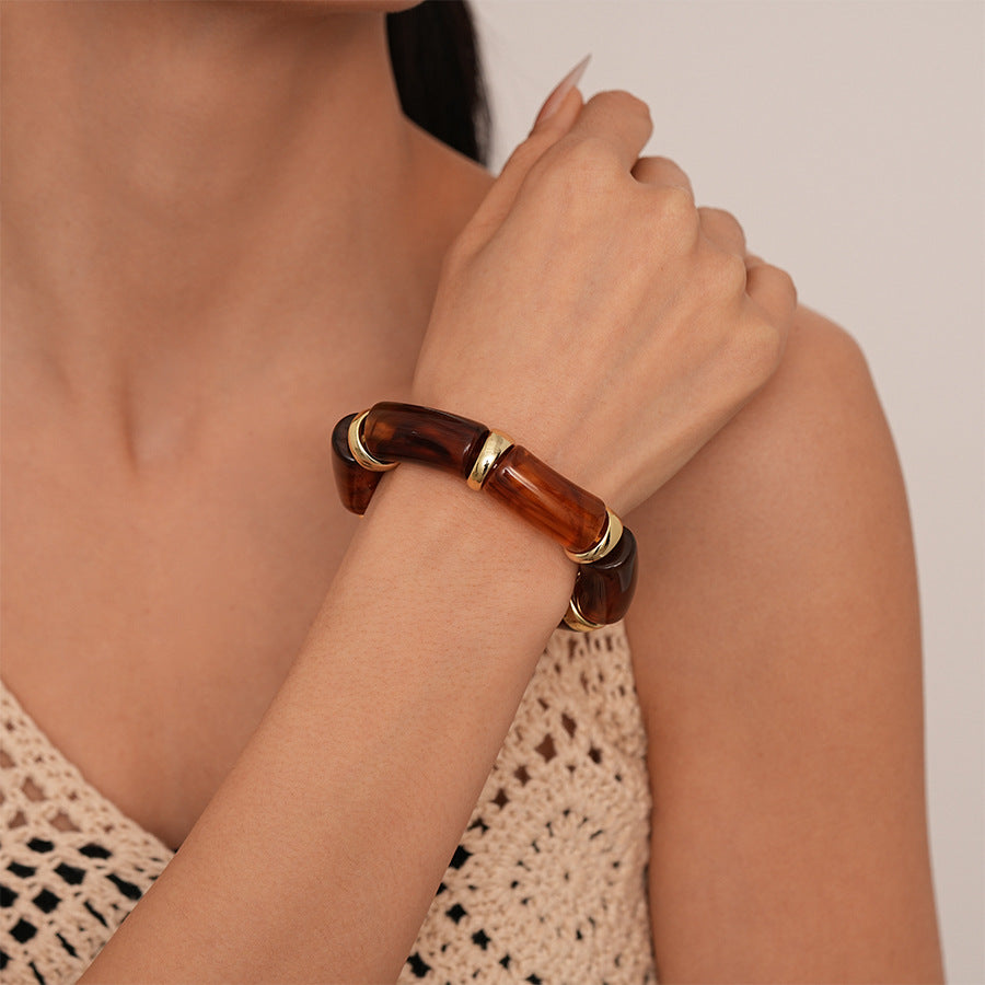 Acrylic Bamboo 18K Gold Blue Beads Stackable Adjustable Bracelet Bulk
