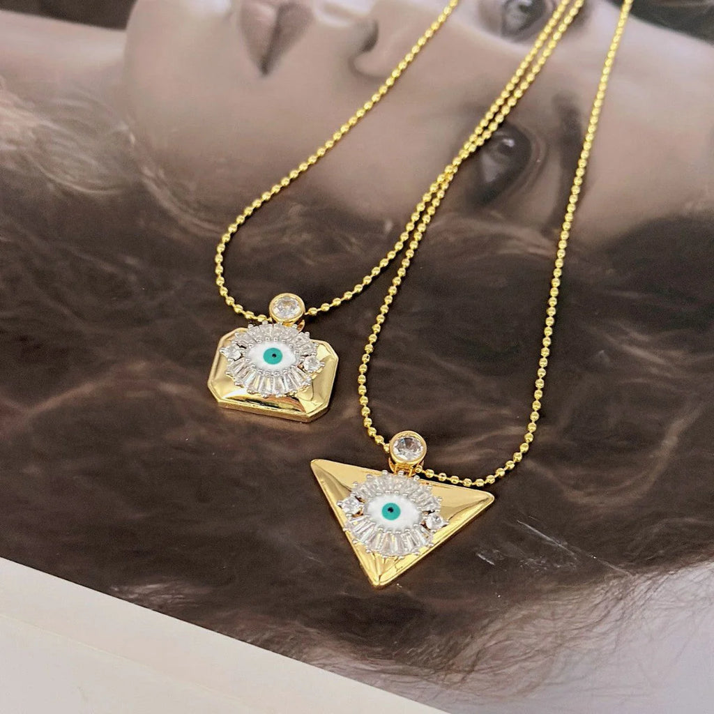 Gold Evil Eye Cubic Zirconia Copper Pendant Chain For Women Bulk