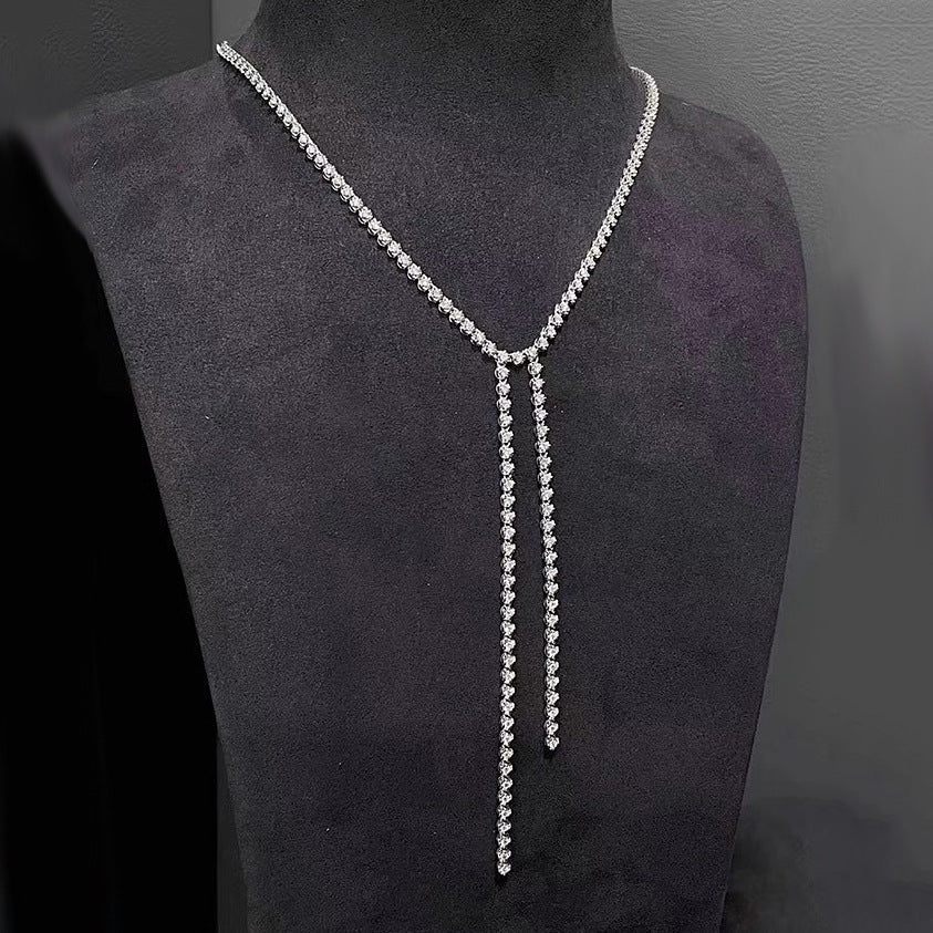 Long Silver Solitaire CZ Anti Tarnish Y Necklace Earring Bulk