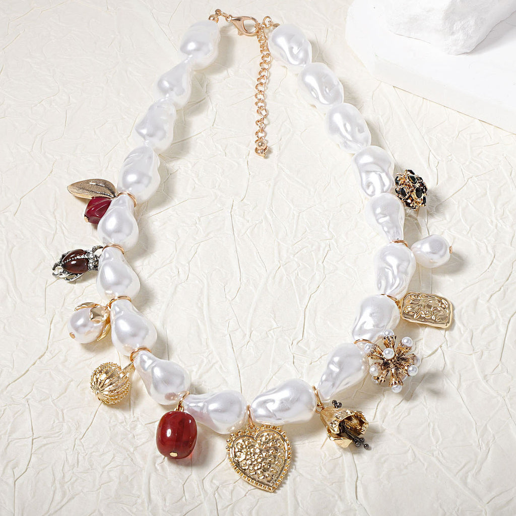 Heart Pearl White 18K Gold Plated Anti Tarnish Charm Necklace Bulk