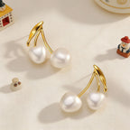 White Cherry Gold Pearl Anti Tarnish Copper Dangler Earrings Women Bulk