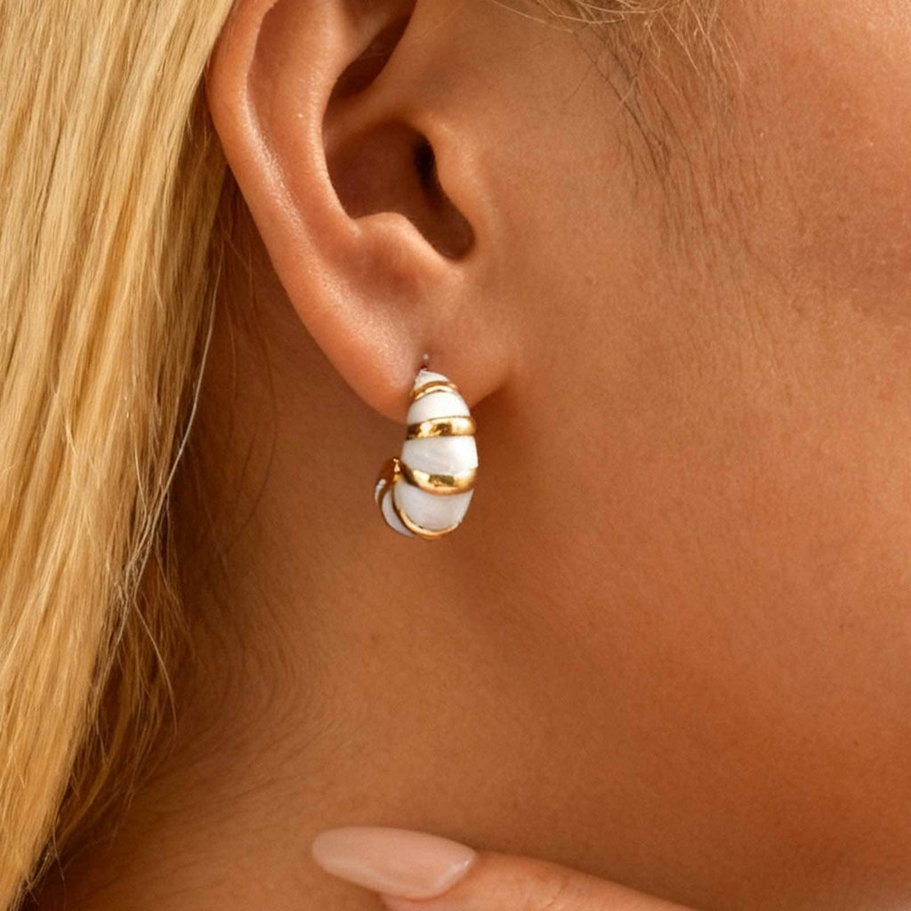 Bulk White Black Twisted Croissant Gold Stainless Steel Stud Earrings
