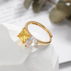 Drop Square Solitaire Yellow 18K Gold Anti Tarnish Free Size Ring Bulk