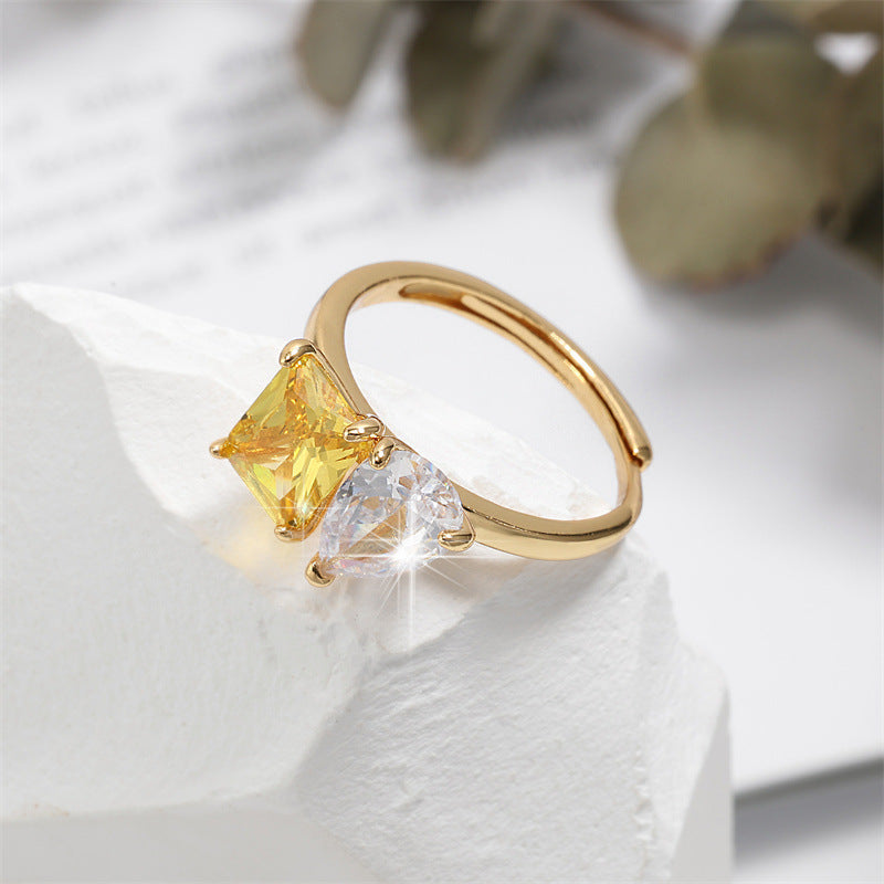 Drop Square Solitaire Yellow 18K Gold Anti Tarnish Free Size Ring Bulk