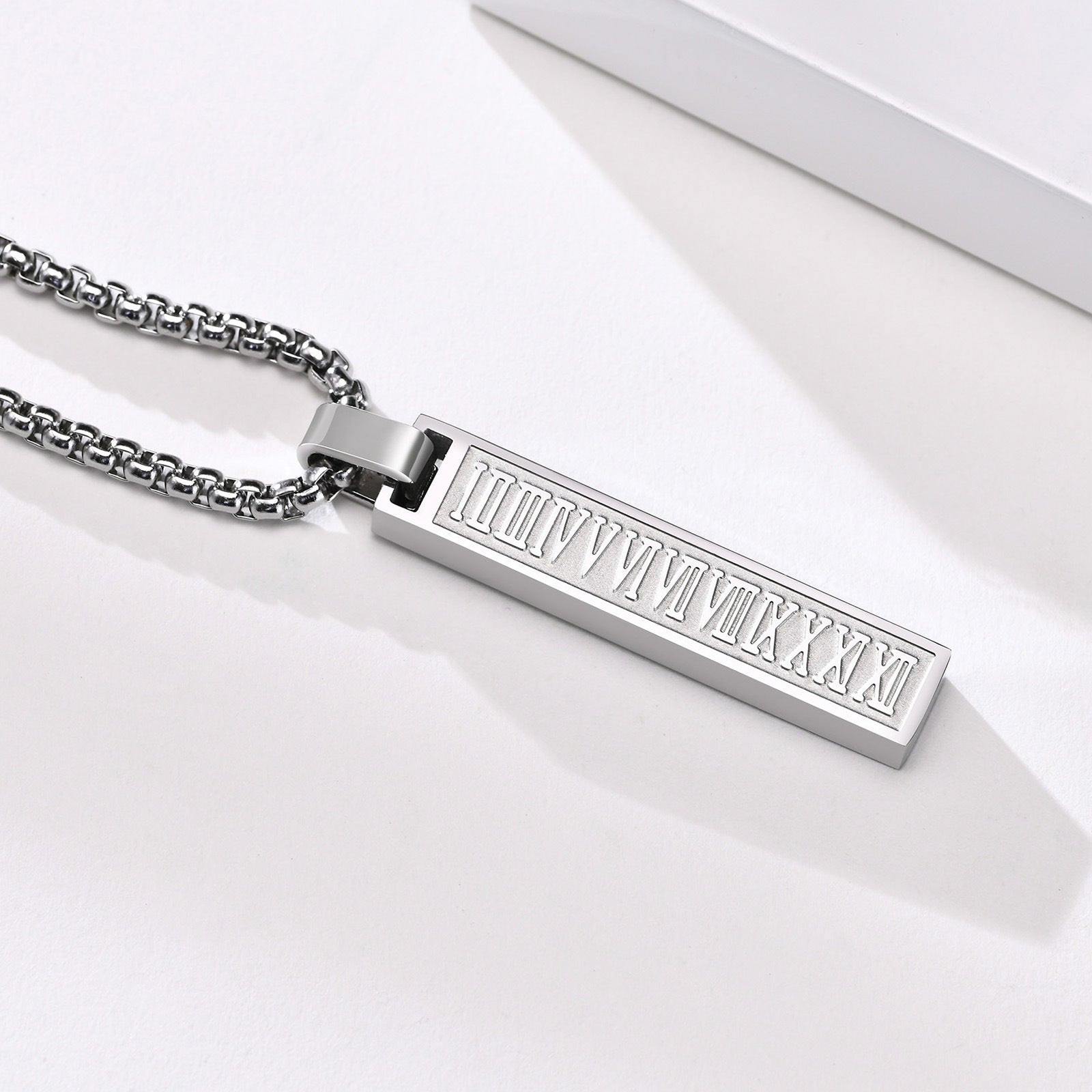 Roman Number Bar Id Gold Black Silver Atique Stainless Steel Popcorn Pendant Chain For Men