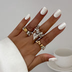 Heart Modern Dual Tone Gold Silver Plated Adjustable Combo Ring Bulk