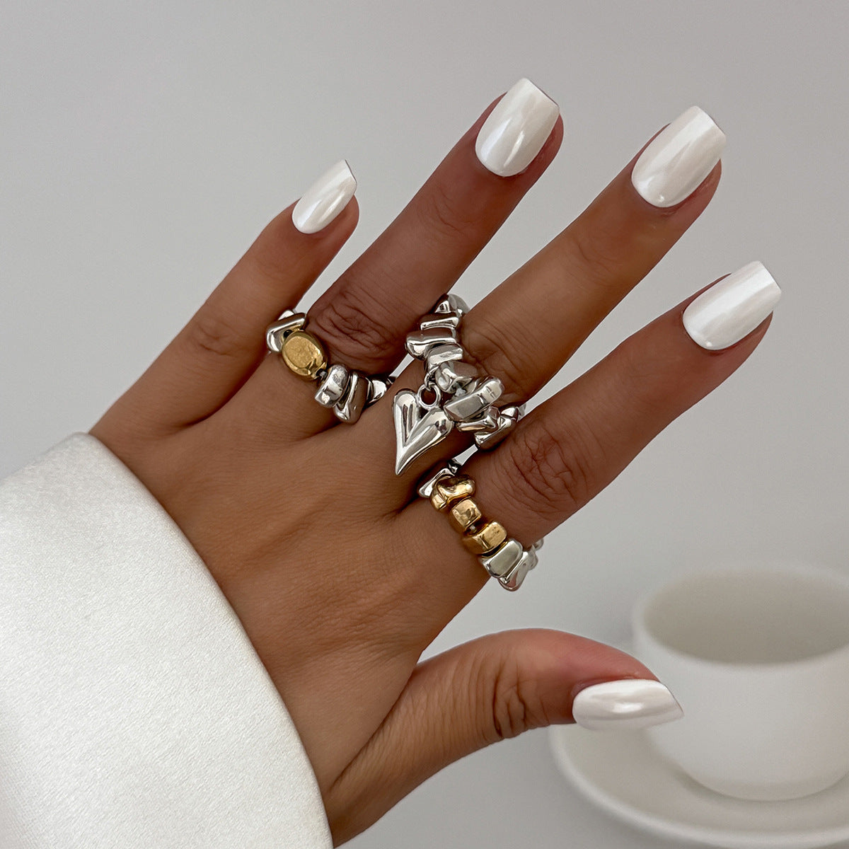 Heart Modern Dual Tone Gold Silver Plated Adjustable Combo Ring Bulk