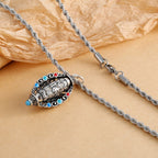 Oval Face Red Green Oxidised Silver Anti Tarnish Pendant Chain Bulk