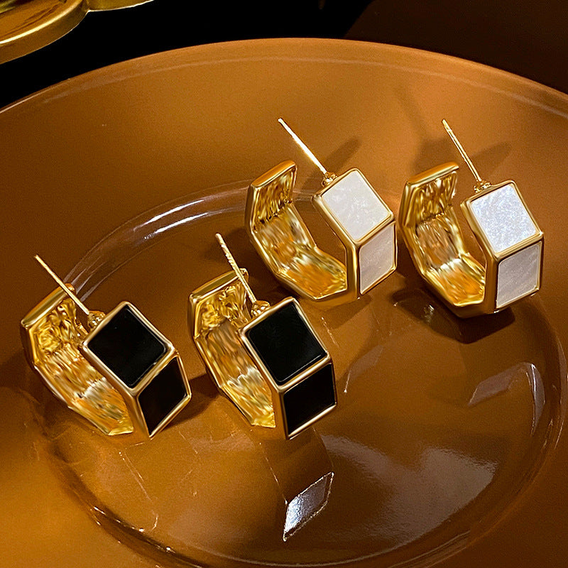 Hexagon Rectangle White Black Gold Anti Tarnish Hoop Earring Bulk Secondary image