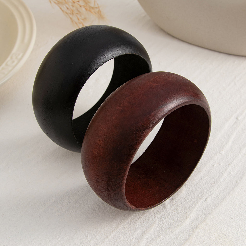 Round Wooden Black Brown Cuff Kada Bracelet For Women Bulk