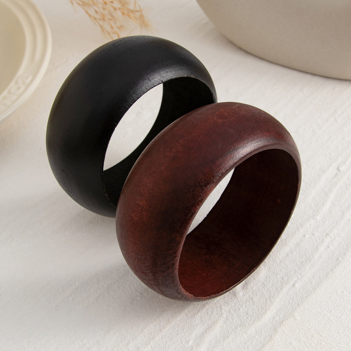 Round Wooden Black Brown Cuff Kada Bracelet For Women Bulk