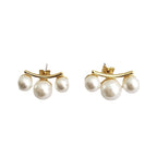 White Modern Arc Style Gold Plated Pearl Copper Stud Earrings Wholesale