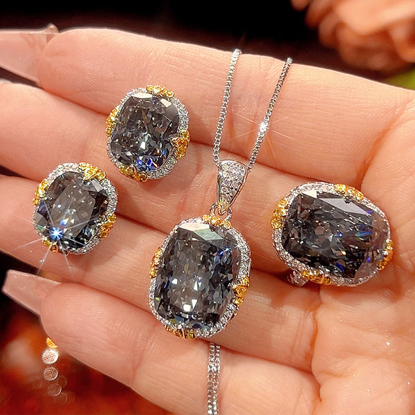 Black Classic Oval Gold Silver Plated CZ Copper Necklace Combo Set Bulk Main image