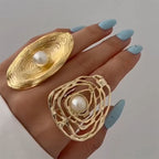 Filigree Pearl 18K Gold Plated Anti Tarnish Free Size Ring Women Bulk