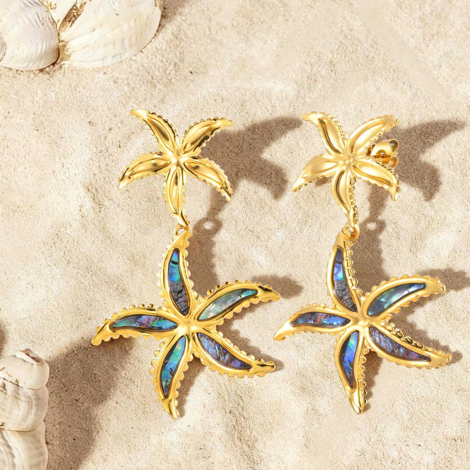 Tropical Starfish Style Gold Anti Tarnish Copper Drop Earrings Bulk Secondary image