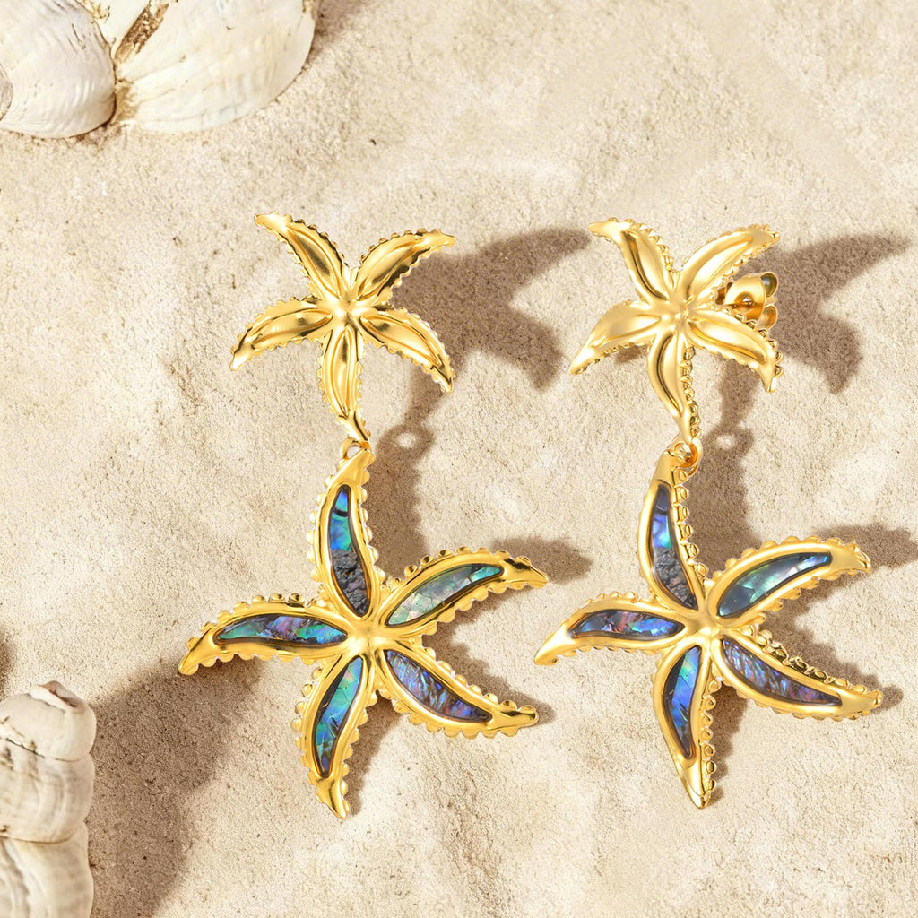 Tropical Starfish Style Gold Anti Tarnish Copper Drop Earrings Bulk