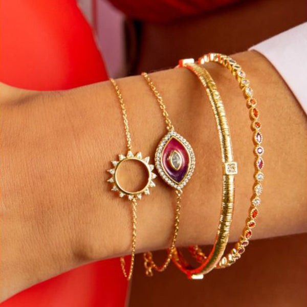Evil Eye 18K Gold Red CZ Enamel Anti Tarnish Link Chain Bracelet Bulk Secondary image