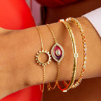Evil Eye 18K Gold Red CZ Enamel Anti Tarnish Link Chain Bracelet Bulk