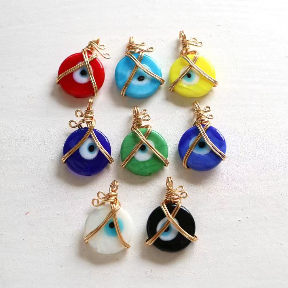 Multi Color Evil Eye Hand Wrapped Gold Copper Pendant Chain Wholesale
