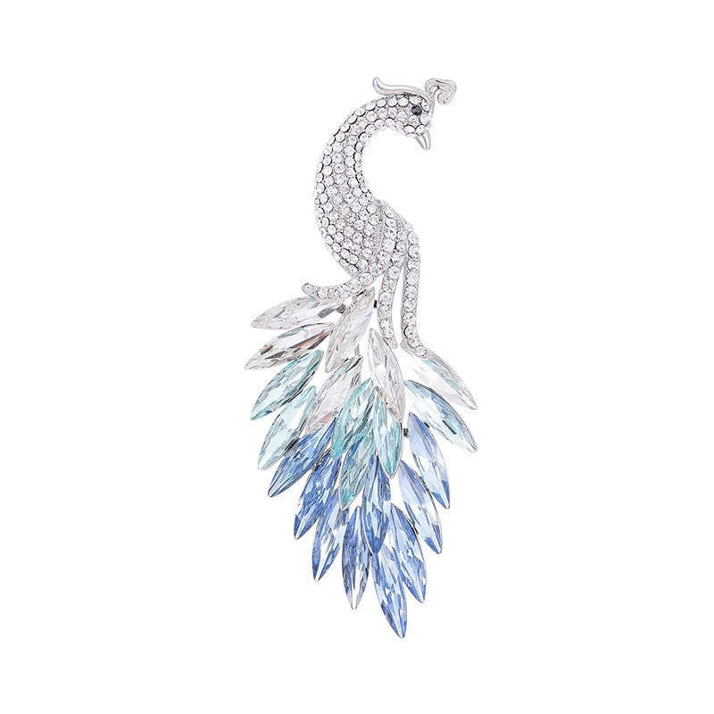 Peacock Cubic Zirconia Crystal Blue Red Silver Brooch For Women Bulk