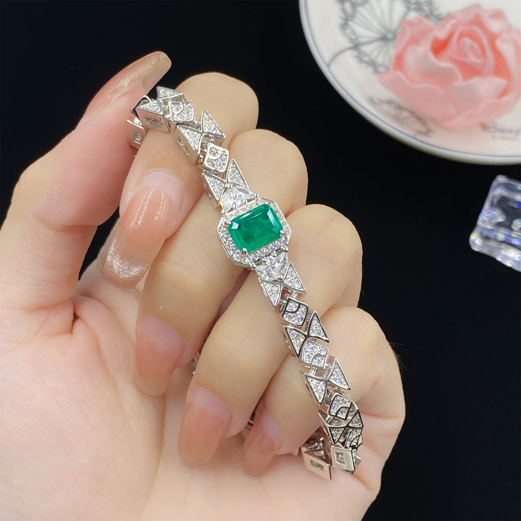 Luxury Emerald Green CZ Silver Plated Copper Necklace Combo Set Bulk